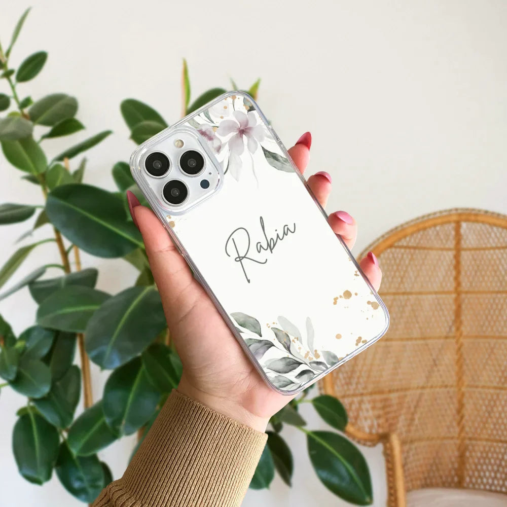 Floral Pattern Customized Name Silicone Phone Case