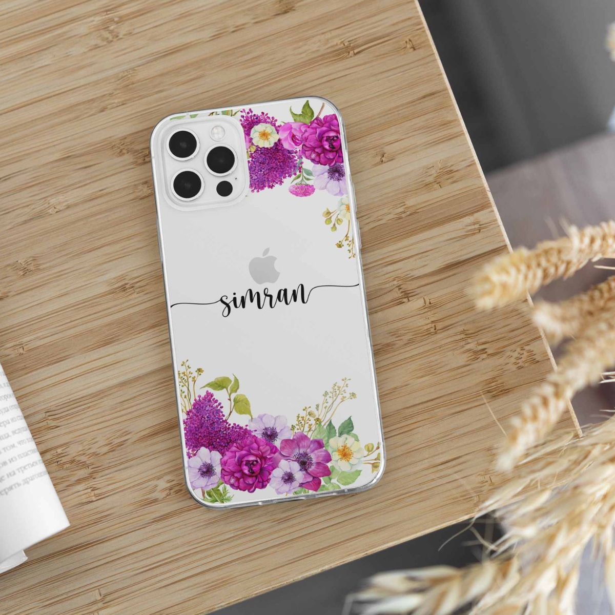 Floral Pattern Customized Name Silicone Phone Case Design 1